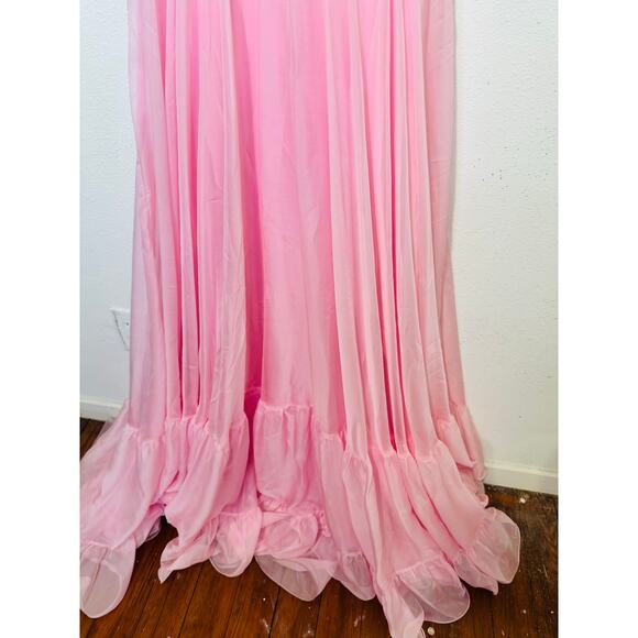 MAC DUGGAL Blush Pink Ruffle Tiered Cut-Out Back Lace Up Maxi Dress Size 2 NWT - Picture 7 of 12